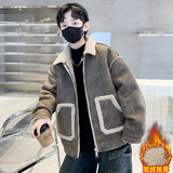 儿童装男童秋冬羊羔绒皮衣外套大童新款冬装帅气一体绒外套潮，童装外套，摩比熊