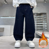 男童羊羔绒牛仔裤子秋冬季儿童一条过冬一体男孩加厚加绒保暖棉裤，童装裤子，摩比熊