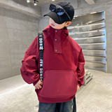 儿童装男童冬季加绒红色卫衣新款中大童款男孩加厚上衣潮，童装卫衣/绒衫，摩比熊