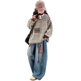 女童加绒加厚卫衣款新款女孩儿童女大童冬季保暖条纹上衣，童装卫衣/绒衫，摩比熊