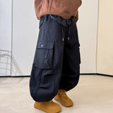 男童裤子冬季儿童加绒一体绒工装裤秋冬新款大童装冬装休闲裤，童装裤子，摩比熊