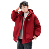 童装男童冬装加绒连帽派克棉服大童新款冬季加厚保暖棉袄，童装棉衣，摩比熊
