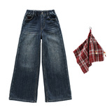 女童加绒裤子冬季女大童韩版超好看阔腿裤女孩初中生加厚牛仔裤潮，童装裤子，摩比熊