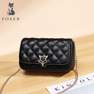金狐狸真皮女包气质菱格链条包休闲百搭时尚 牛皮小包包单肩斜挎包