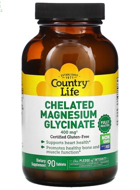美国Country Life甘氨酸镁螯合片 Chelated Magnesium Glycinate
