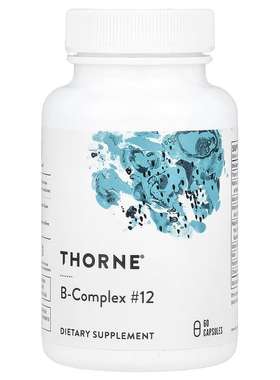 美国THORNE复合八种水溶性维生素B#12叶酸素食胶囊60粒 B-Complex