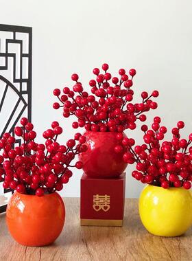 红果发财果仿真花假花摆设客厅餐桌花乔迁过年花家居装饰品摆件