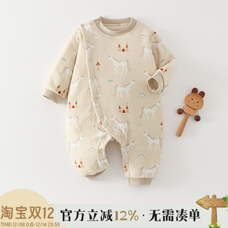 新生婴儿衣服秋冬初生宝宝纯棉保暖连体衣婴幼儿夹棉哈衣爬服冬装