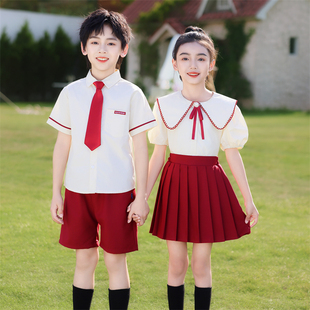 幼儿园园服夏季小学生毕业典礼服班服儿童英伦风校服衬衫短袖套装