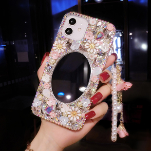 带镜子苹果17iPhone16promax镶钻手机壳小清新苹果15plus泫雅风14奢华链13保护套适用12女新款全包防摔11网红