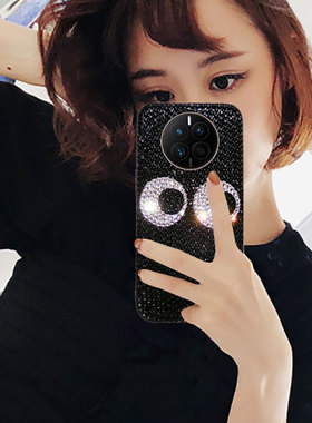 新款华为mate60pro手机壳网红潮女Mate40全包30满水钻适用p20高级mate50e奢华ins风黑色水晶满钻荣耀90时尚绳