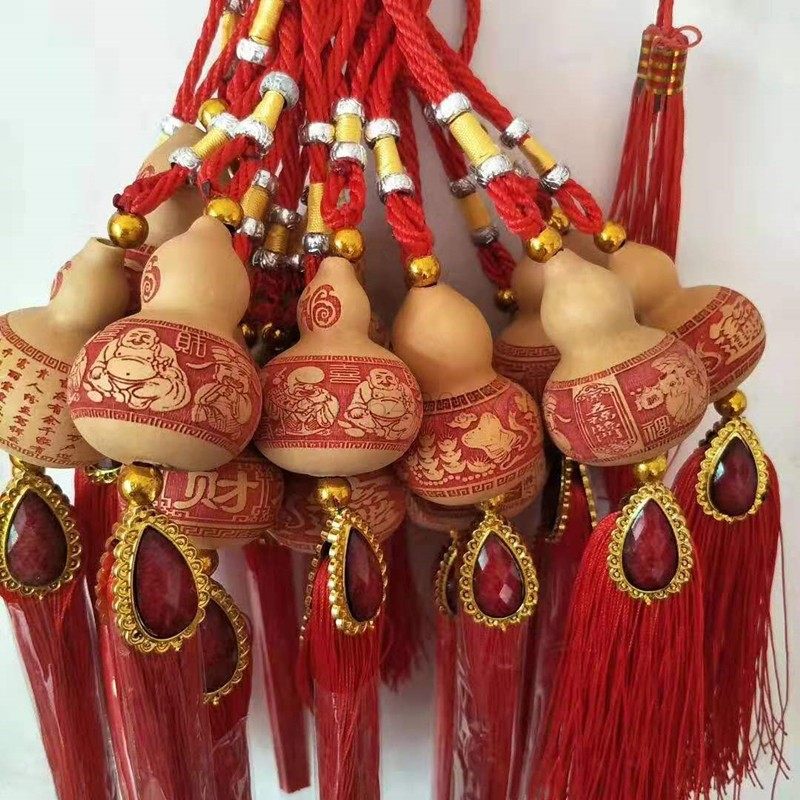 天然工艺文玩手捻烙画宝葫芦挂件