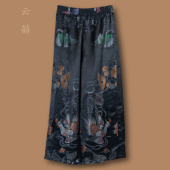 国风桑蚕丝织锦缎双层直筒裤 中式 绣云南