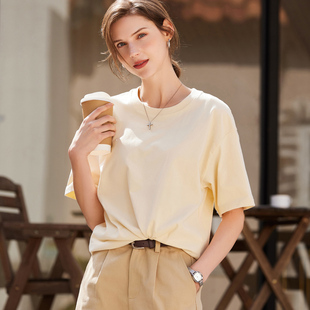 小四专享 圆领宽松大版 纯棉短袖 新款 220g新疆棉纯色 t恤女夏季