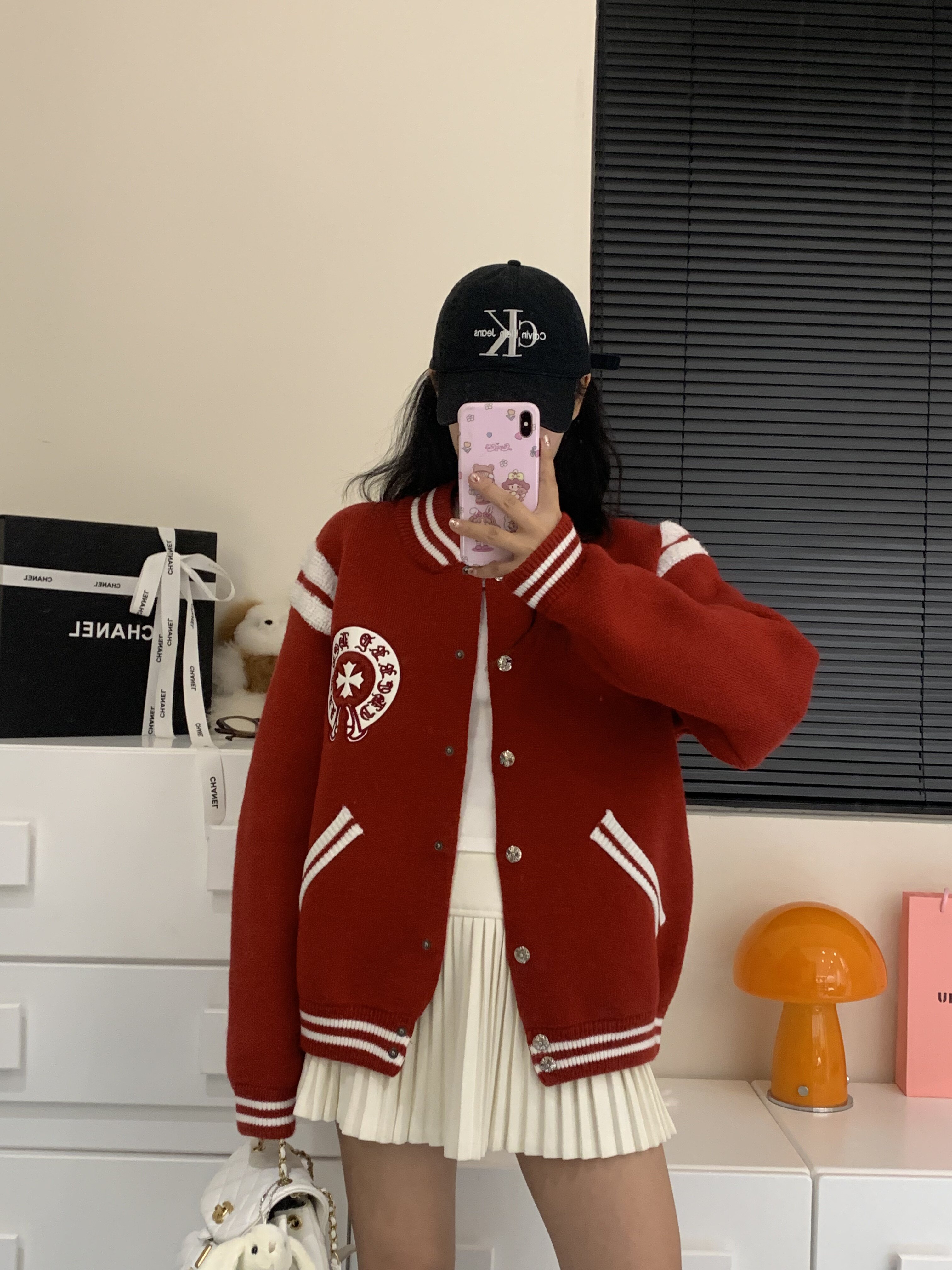 2023冬季新款十字架潮牌美式高街休闲刺绣情侣宽松棒球服毛衣外套