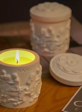 复古立体雕像香薰蜡烛卧室无烟香氛植物蜡石膏杯扩香英国梨小苍兰