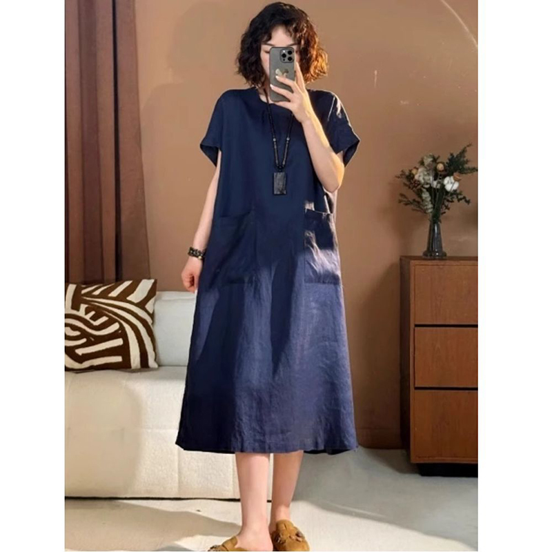 直筒棉麻文艺连衣裙女夏季新款