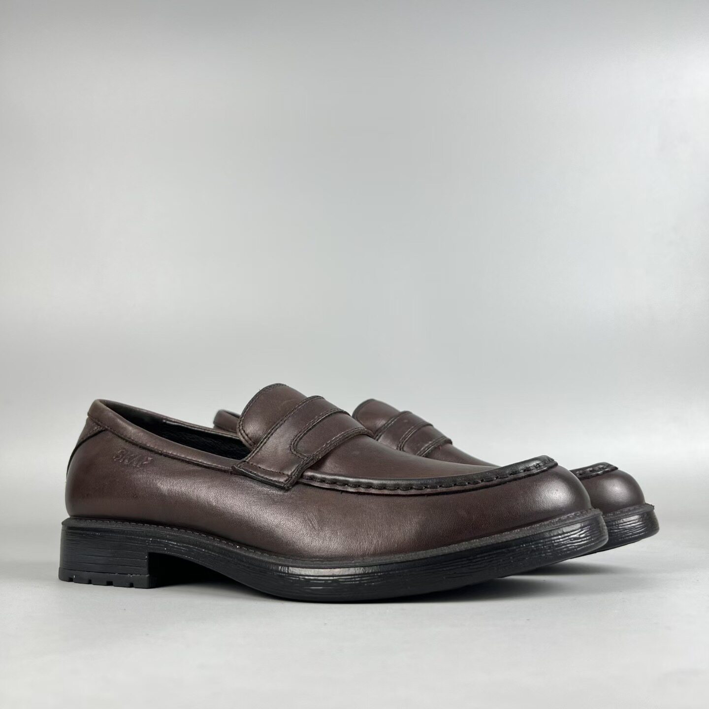 42码Men shoes商务正装厚底一脚蹬男鞋 牛皮粗跟通勤样板鞋无原垫