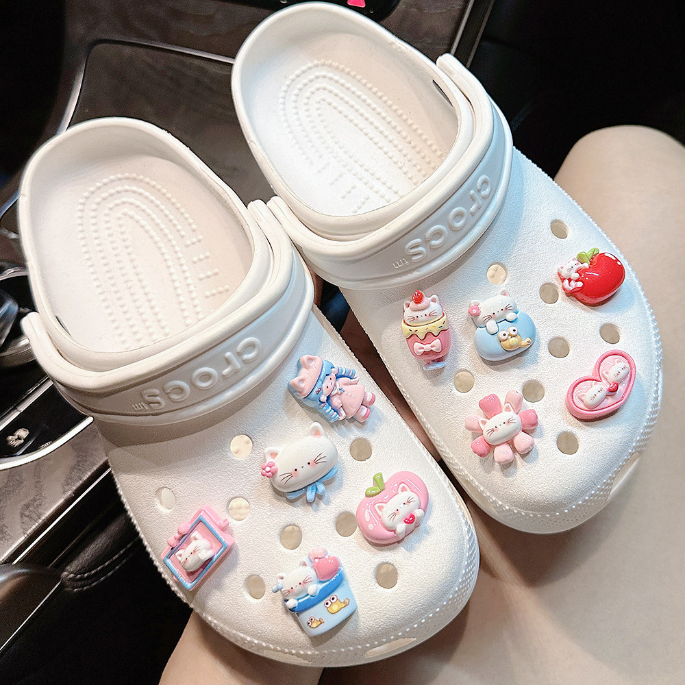 甜甜可爱猫咪洞洞鞋配饰crocs鞋花cross卡骆驰装饰扣配件鞋扣树脂