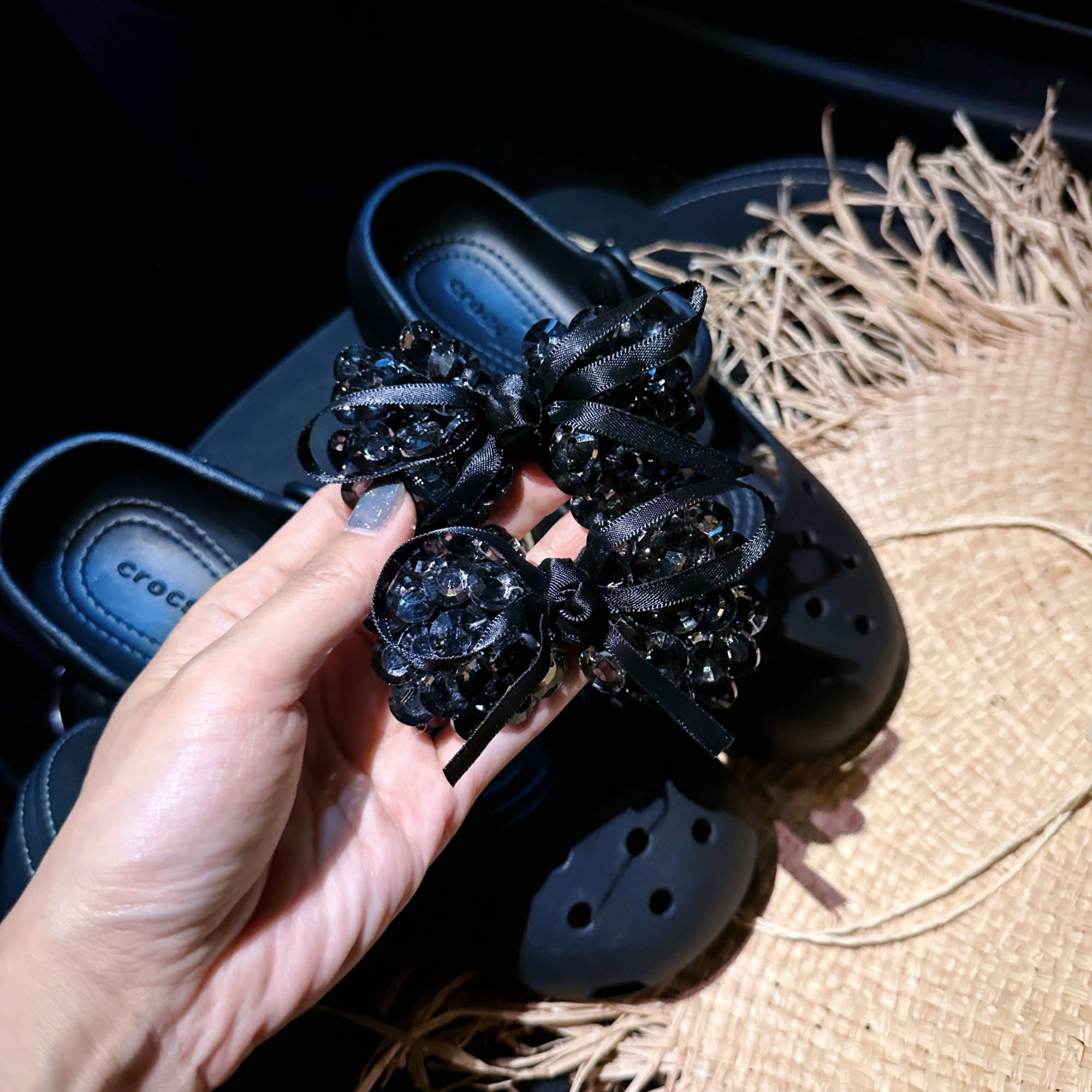 重工手缝领结洞洞鞋配饰鞋花适配crocs卡骆驰装饰配件鞋扣芭蕾鞋