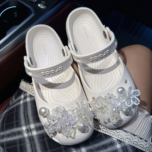 白月光珍珠宝石花洞洞鞋配饰鞋花适配crocs卡骆驰装饰配件鞋扣