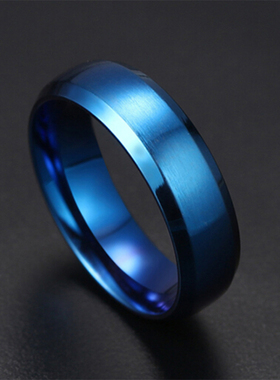蓝色拉丝戒指男钛钢个性潮男指环
