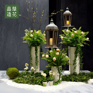 晶华仿真落地花艺绿植造景橱窗造景仿真花艺套装 饰 酒店大堂植物装
