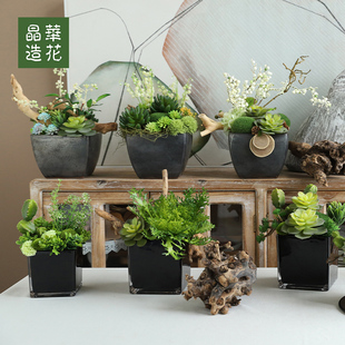 晶华仿真多肉组合盆栽客厅餐厅书房桌面绿植茶几接待台装饰摆件