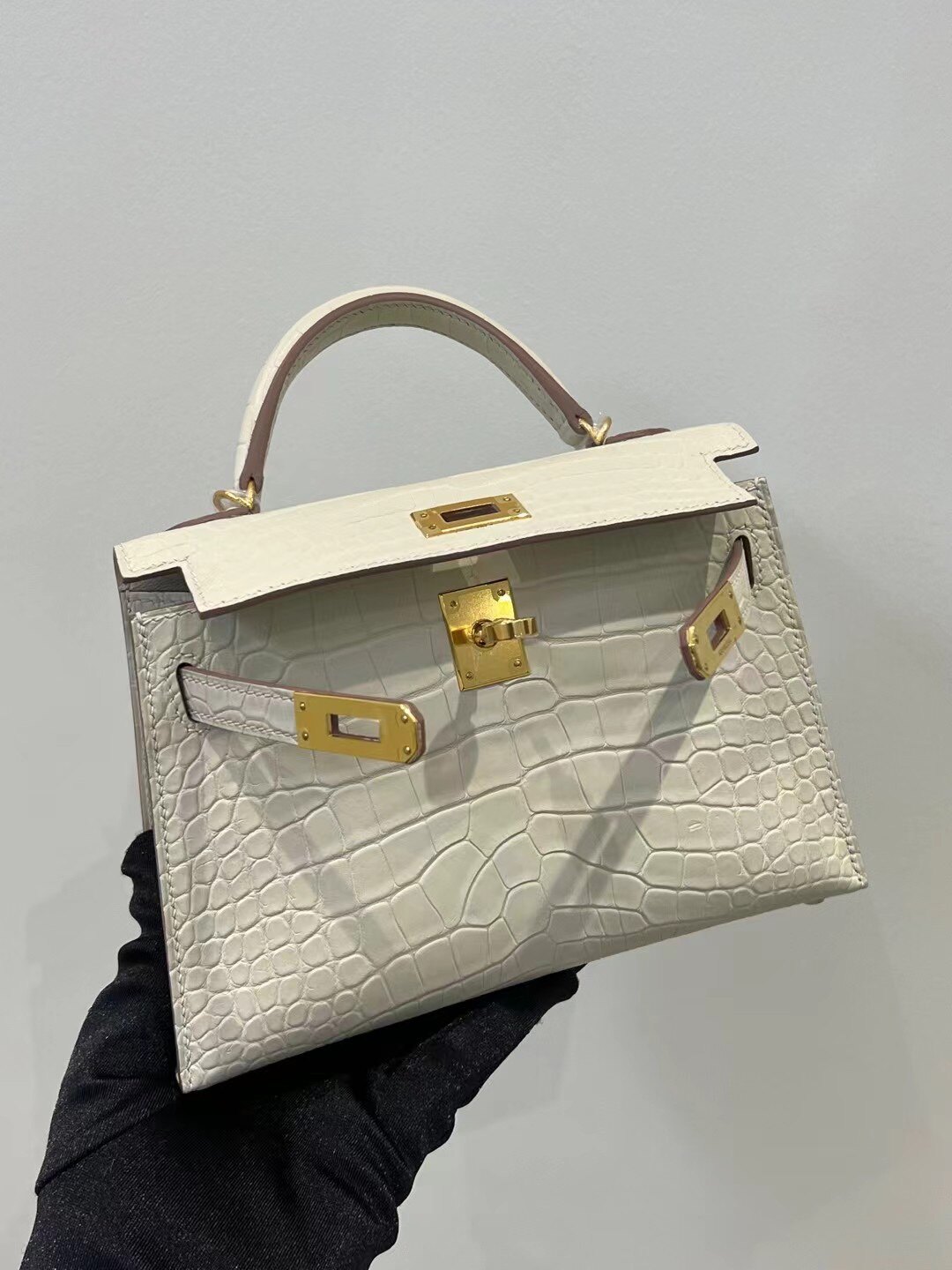 高端欧美复古新款凯利包二代mini迷你鳄鱼皮真皮手提单肩斜挎女包