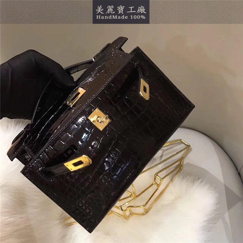 全手工定制真鳄鱼皮凯莉包凯丽包女手包黑色包邮黑色