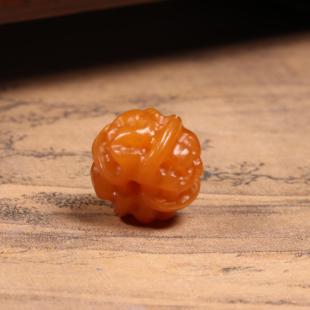 20mm黄沁核桃正宗新疆和田玉籽料黄玉核桃圆珠手持手串配珠单珠