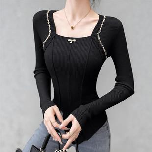 修身 爆款 露锁骨气质内搭上衣毛衣 女秋冬2025新款 假两件针织打底衫