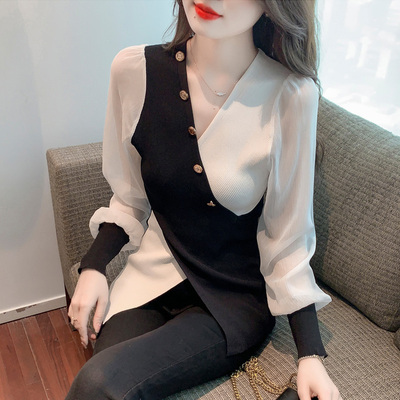 长袖通勤设计设计感交叉v