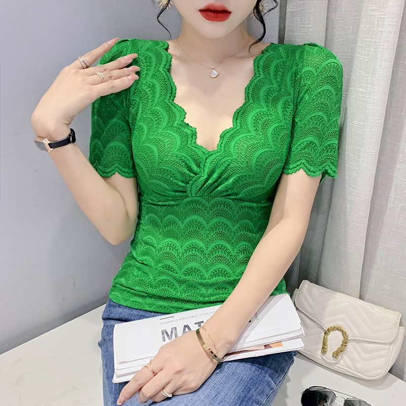 性感短袖夏季欧货设计蕾丝衫