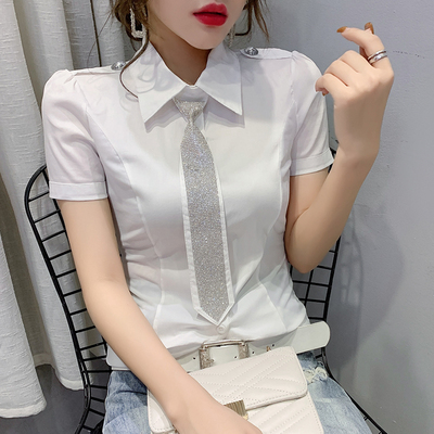 夏季新款带钻职业设计感小众衬衫