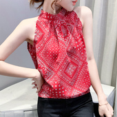 雪纺背心女夏季 上衣潮 印花复古小碎花宽松百搭无袖 2024年新款 时尚