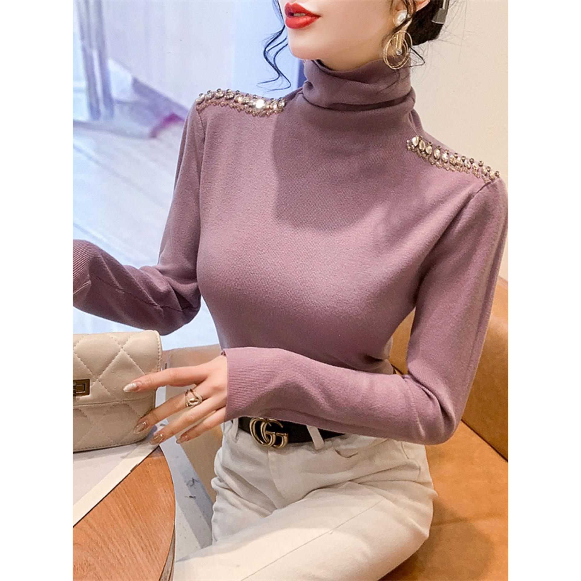 重工订钻高领针织打底衫秋冬