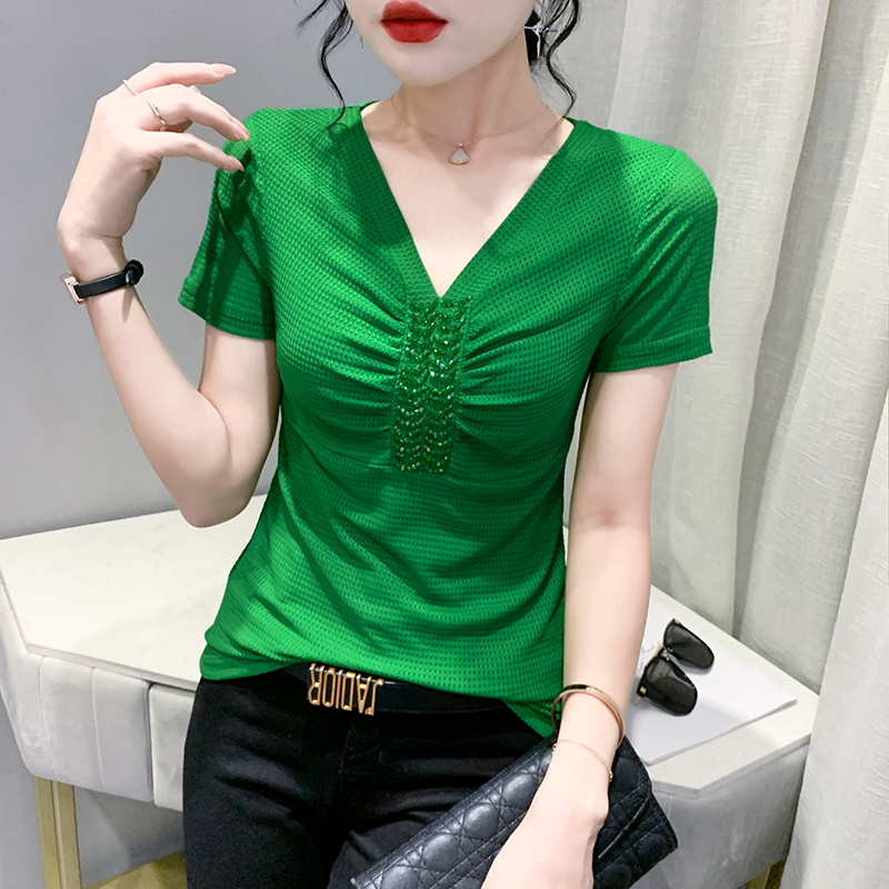 短袖通勤拼接纱女装2023新款