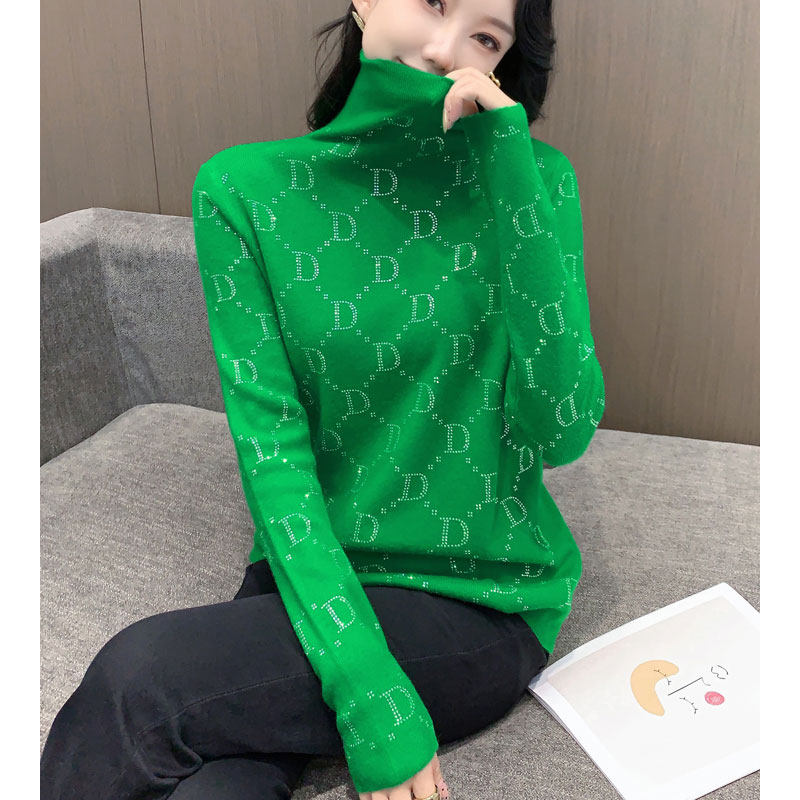 欧洲站2024秋冬新款复古烫钻修身高领针织打底衫女洋气时尚毛衣潮,女装/女士精品,毛针织衫,淘宝优惠券,粉丝福利购,淘宝优惠卷