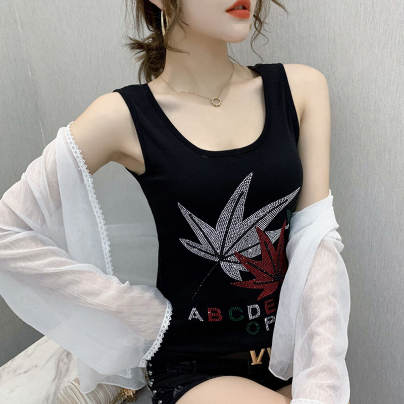 欧洲站无袖t恤女2024年新款夏季网纱烫钻性感露背上衣吊带背心潮,女装/女士精品,背心吊带,淘宝优惠券,粉丝福利购,淘宝优惠卷