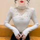 钉钻蕾丝镂空半高领针织打底衫 内搭上衣毛衣 修身 女秋冬季 2025新款