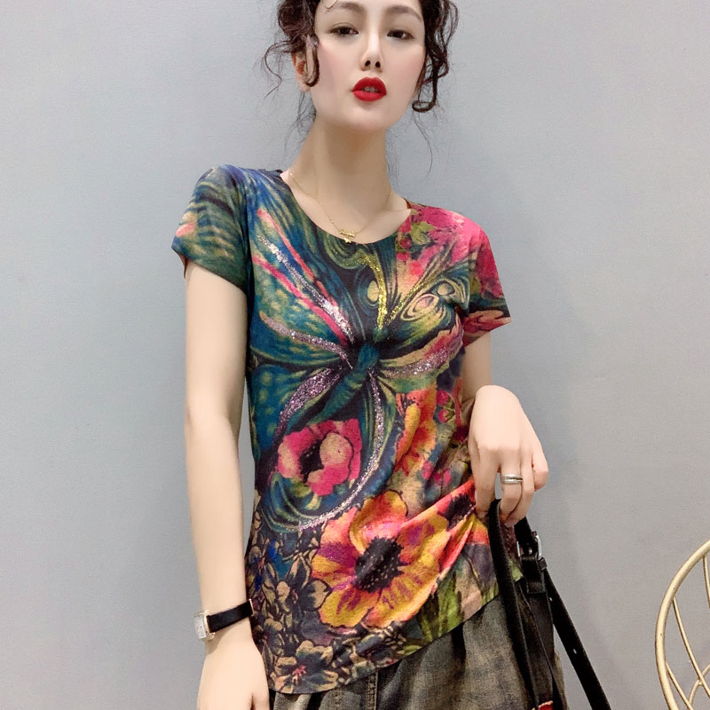 夏季新款欧货印花短袖T恤打底衫