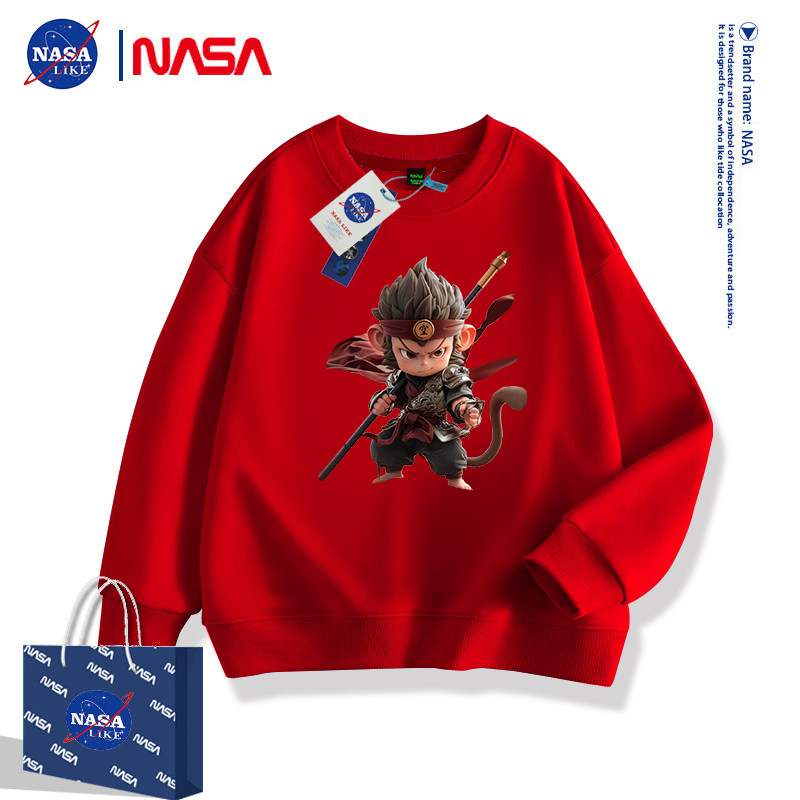 NASA联名悟空男童卫衣秋冬季2025新款中大童男孩加厚上衣儿童红色