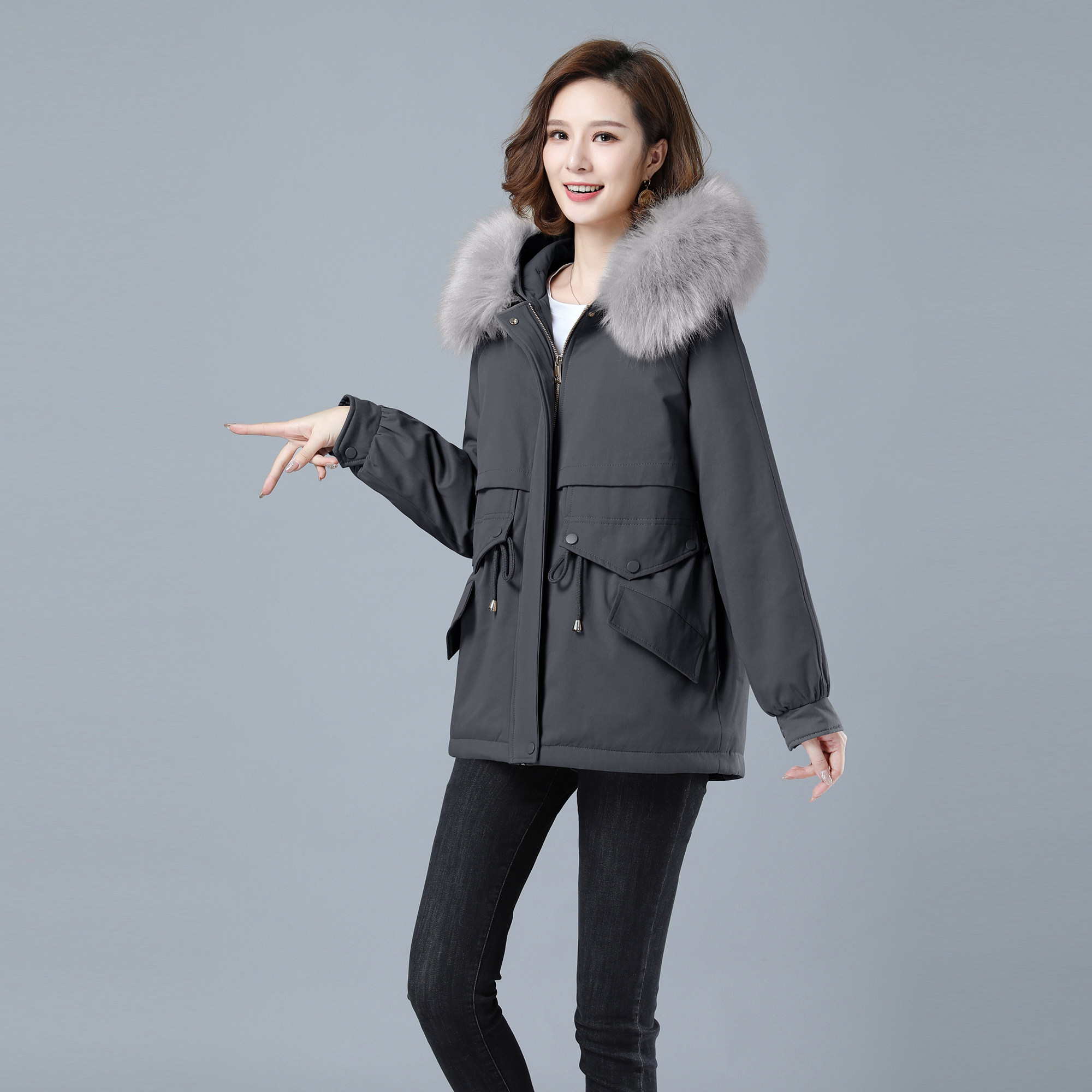 2020冬加绒加厚棉服保暖连帽派克服722款,女装棉衣/棉服,秋牧寒烟