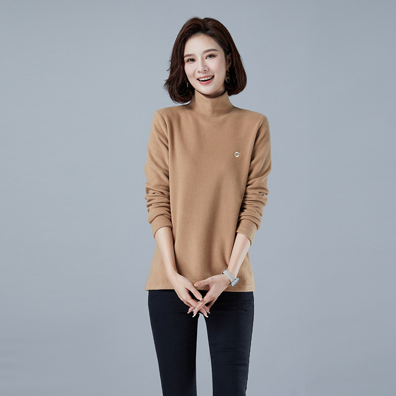 时尚百搭半高领长袖T恤女经典纯色修身显瘦打底衫舒适柔软面料,女装T恤,秋牧寒烟