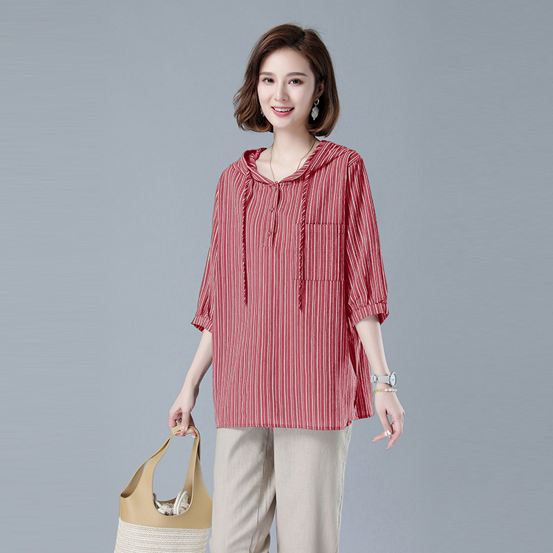 时尚宽松条纹长袖上衣舒适百搭大码女装适合各种身材的女性,女装大码女装,秋牧寒烟