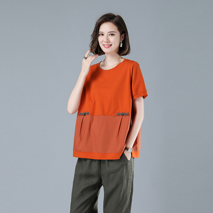 时尚宽松短袖T恤女夏季新款圆领拼色上衣显瘦百搭休闲女装482图片