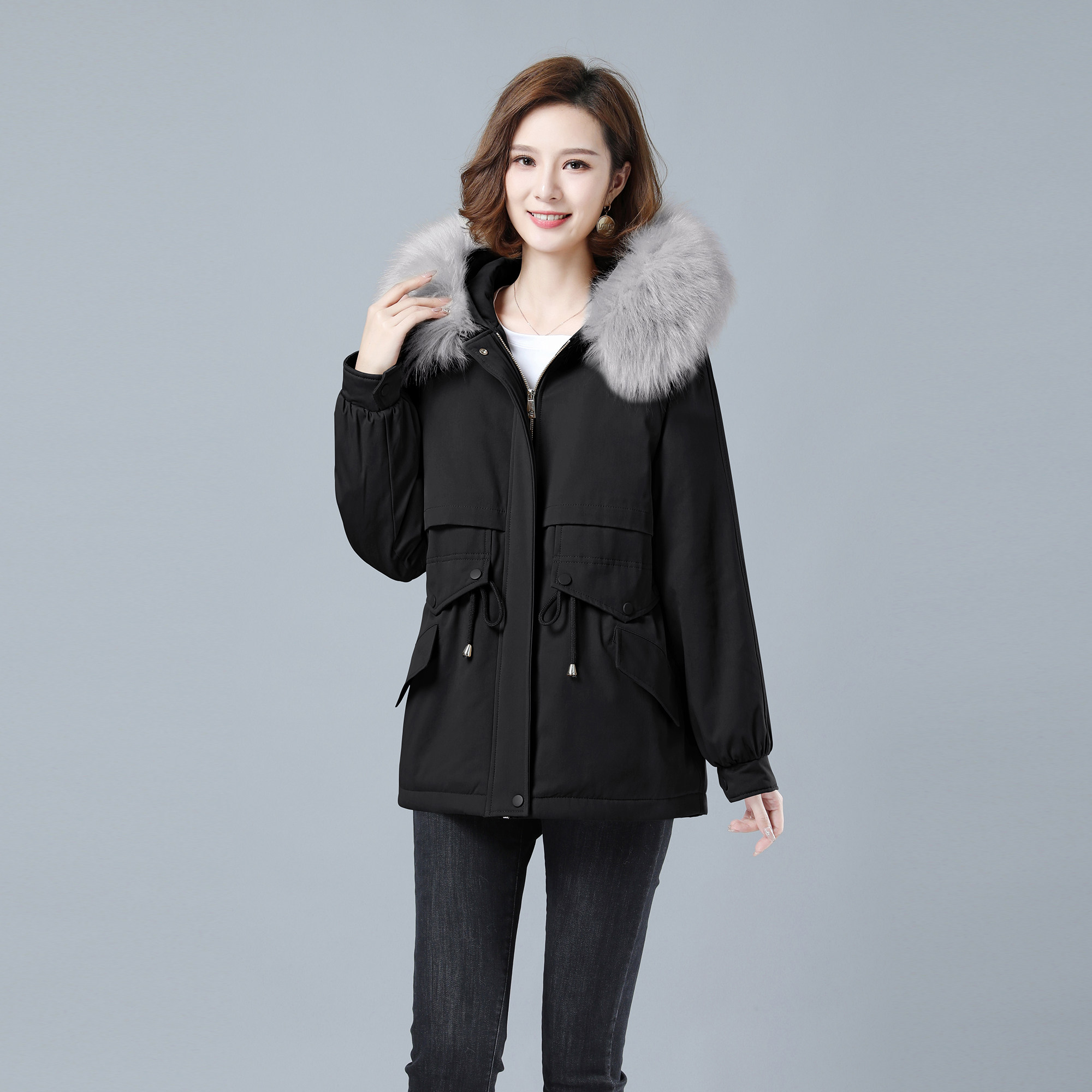 2020冬加绒加厚棉服保暖连帽派克服722款,女装棉衣/棉服,秋牧寒烟