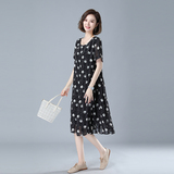 时尚宽松显瘦波点雪纺连衣裙女夏季新款气质百搭长裙，女装连衣裙，秋牧寒烟
