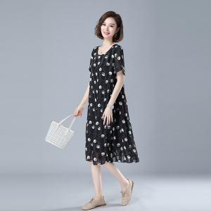 时尚宽松显瘦波点雪纺连衣裙女夏季新款气质百搭长裙